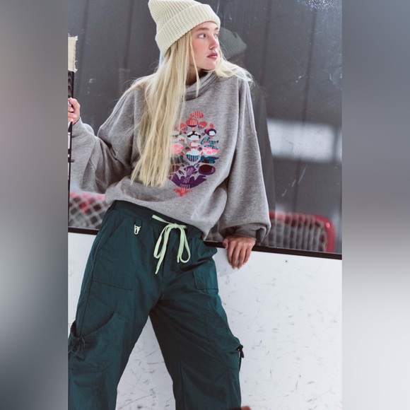 NWT FREE PEOPLE MOVEMENT On Your Mark Logo Mock Neck Pullover | Grey MSRP $148 S - Picture 2 of 14